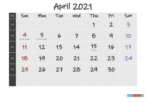 Printable April 2021 Calendar Word Template K21m256