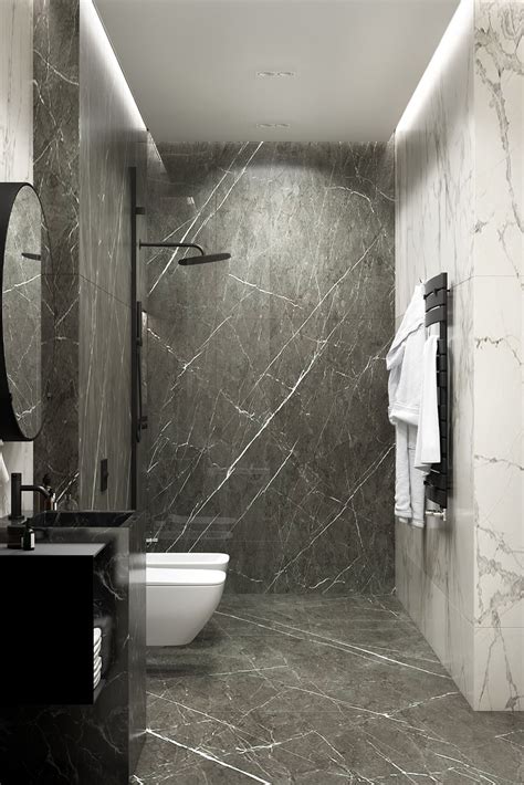 Timeless Fabulous Marble Tile Textured Shower Room Black Marble