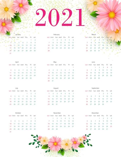 Kalender 2021 Met Bloemmotieven Sjabloon Premium Vector