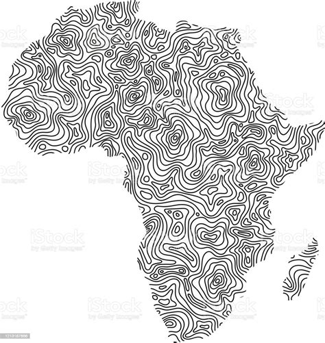 Africa Continent Map From Black Isolines Or Level Line Geographic