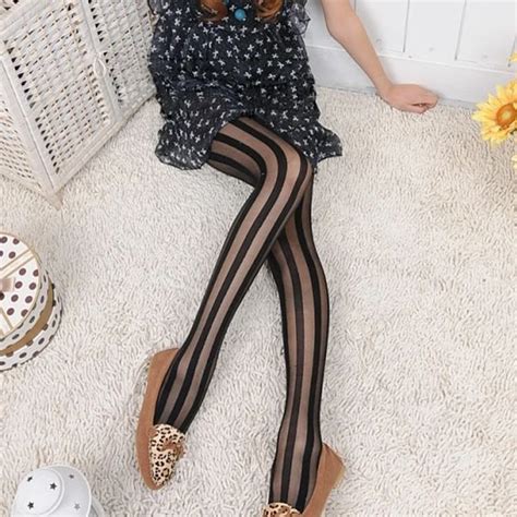 New Style Women Sexy Black Vertical Stripes Pattern Tights Pantyhose Simple Temperament Tights