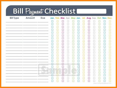 Printable Monthly Bill Pay Organizer