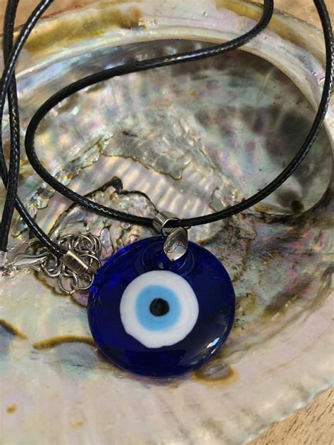 Large Blue Turkish Glass Evil Eye Pendant Necklace Talisman Etsy In