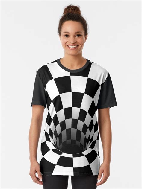 Optical Illusion Black Hole Checkerboard Black White T Shirt For