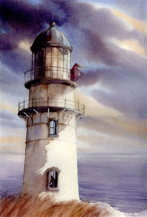 Marina Marcolin Lighthouse Painting Watercolor Landscape Paintings