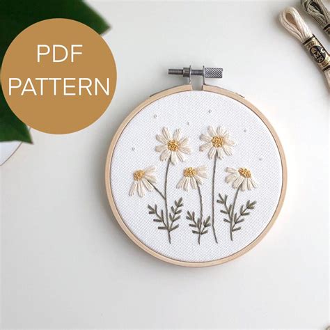 Daisies Embroidery Beginner Pattern PDF Botanical Embroidery Etsy