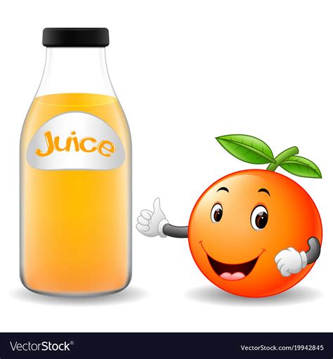 Bottle Of Orange Juice With Cute Orange Cartoon Vector Image