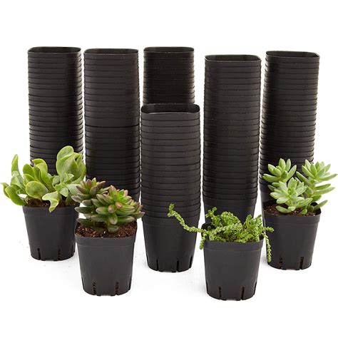 150 Pack Square Nursery Plastic Flower Pots Containers 26 Inch Black