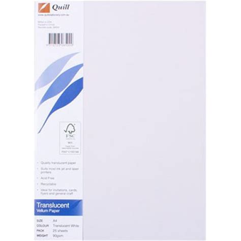 Vellum Translucent Paper Quill A4 90gsm Pack Of 25 Skout