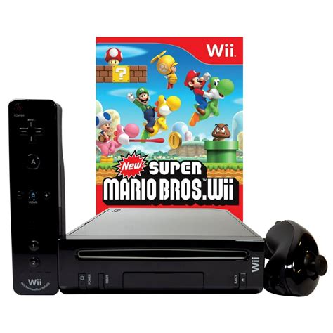 Refurbished Nintendo Wii Black Console With New Super Mario Brothers