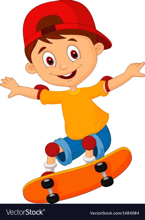 Little Boy Cartoon Skateboarding Royalty Free Vector Image