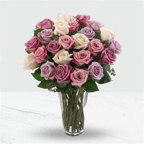 Pink And Purple Roses In Vase Interflora