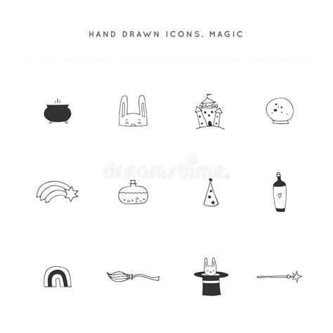 Vector Logo Elements Set Of Hand Drawn Icons Magic And Fairy Tales