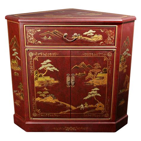 Oriental Furniture Red Japanese Corner Cabinet