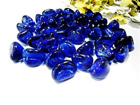 35 Glass Stained Pebble Crystal Royal Dark Blue Polished Tumbled