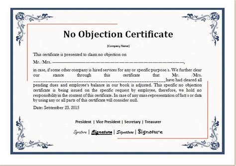10 No Objection Certificate Templates Free Printable Word And Pdf Formats