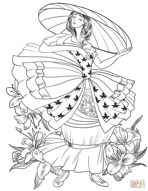 Let her keep these coloring pages as posters once she is done coloring them. Victorian Lady in the Big Hat coloring page | Free ...