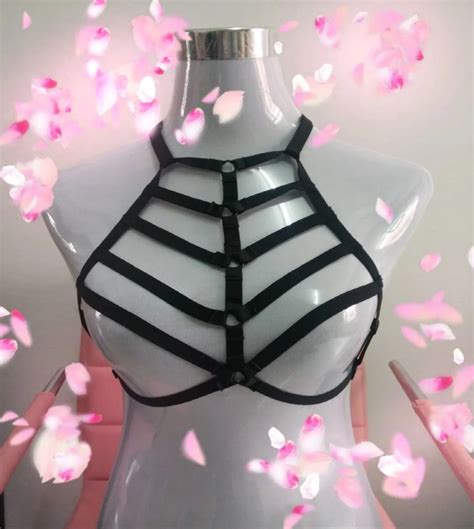2016 new exotic goth mesh bust bondage bra gothic chest harajuku complex garter belt sexy