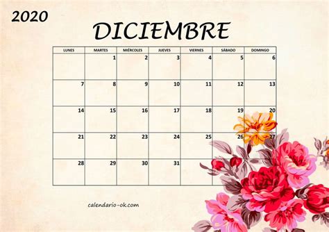 Plantilla Diciembre 2020 Bonito Con Flores Imagenes De Agendas