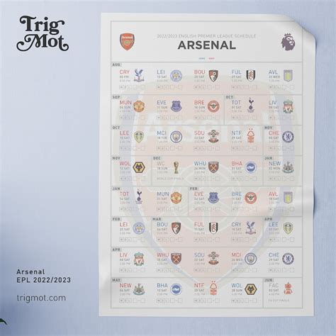 Arsenal 2022 2023 Epl Season Poster Soccer Fixture English Etsy Denmark