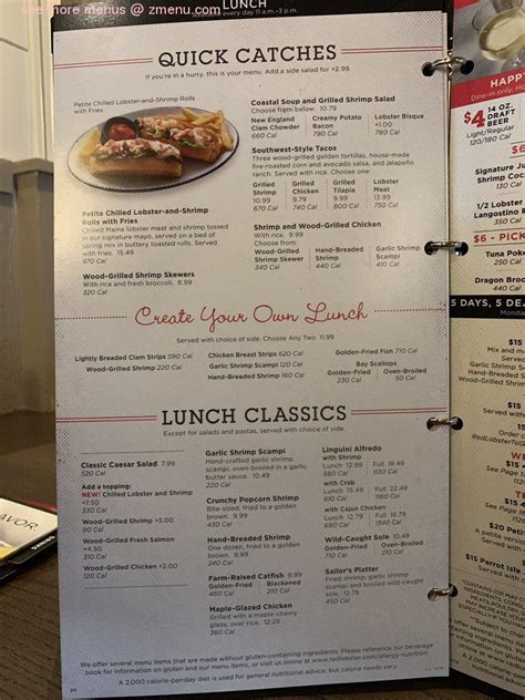 Lunch Menu At Red Lobster
