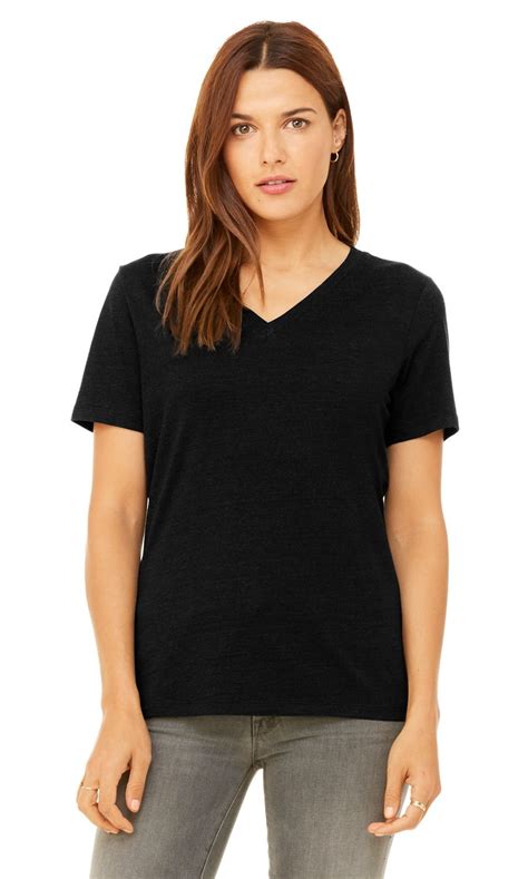 Bellacanvas The Bella Canvas Ladies Relaxed Jersey Short Sleeve V Neck T Shirt Black