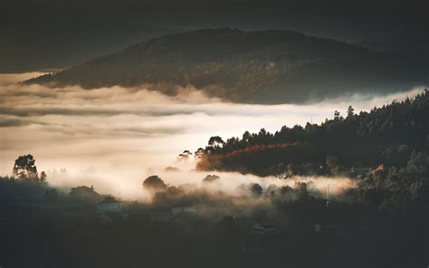 Download Wallpaper 3840x2400 Hills Trees Landscape Clouds Fog 4k