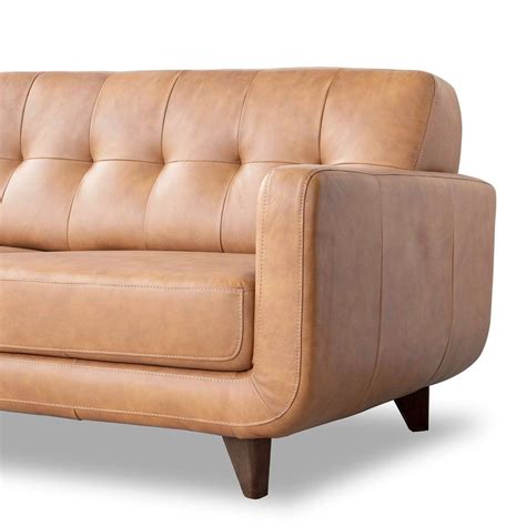 Cassie Tan Leather Sectional Sofa Left Facing Chaise Leather