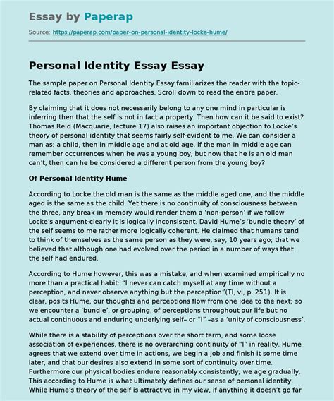 Personal Identity Essay Free Essay Example