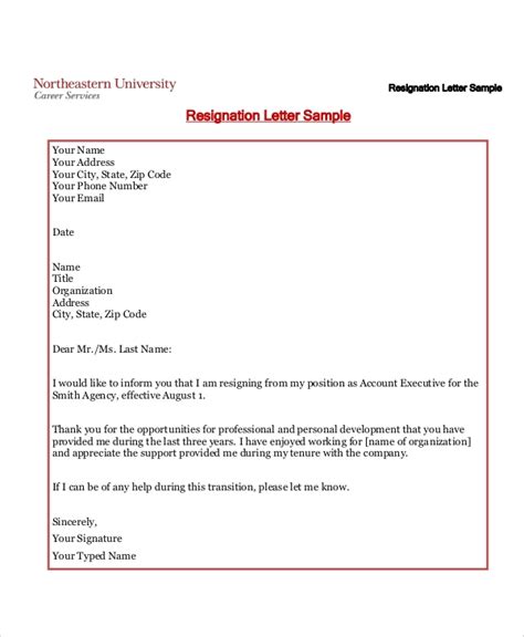 Free 5 Standard Resignation Letter Templates In Pdf Ms Word