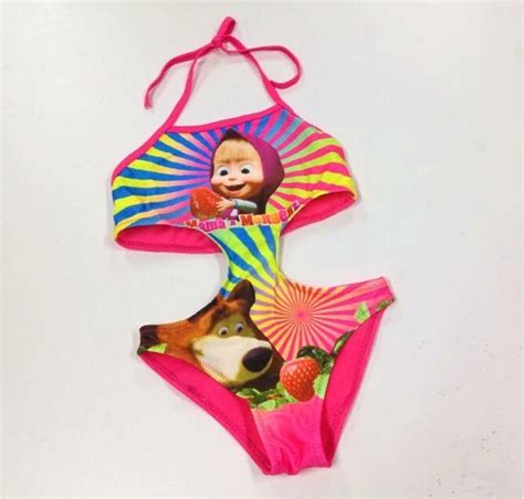 Masha And Bear Clothing Girls Swimwear Russia Cartoon One Piece Bikini Hot Sex Picture