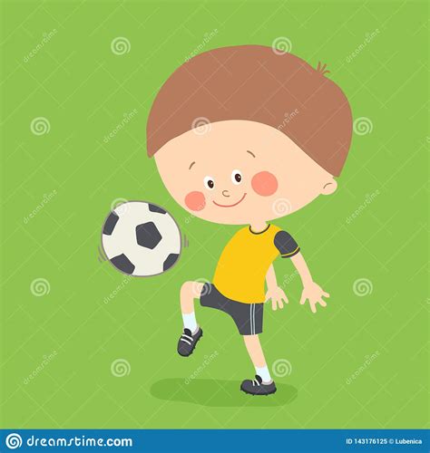 Little Boy Playing Soccer Child Kicking Football On The