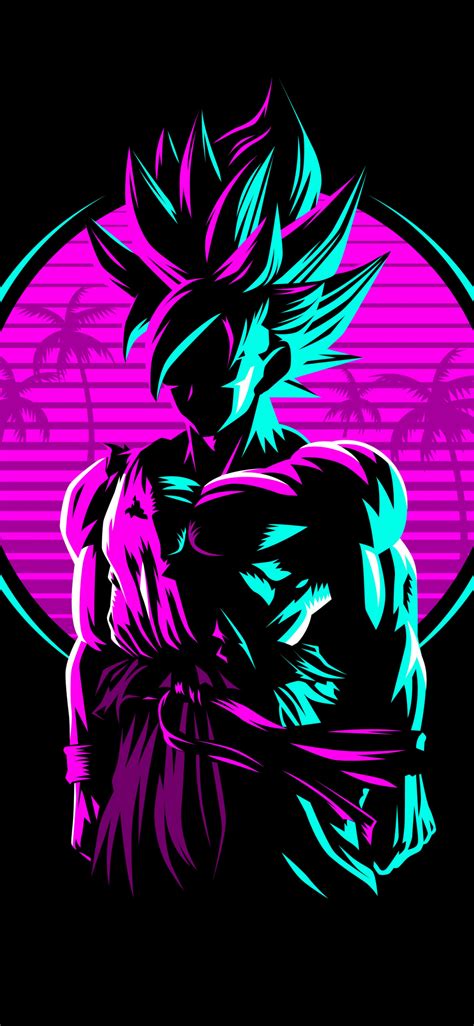 Goku Wallpaper 4K, Dragon Ball, AMOLED, Retro, Artwork, Neon, Black