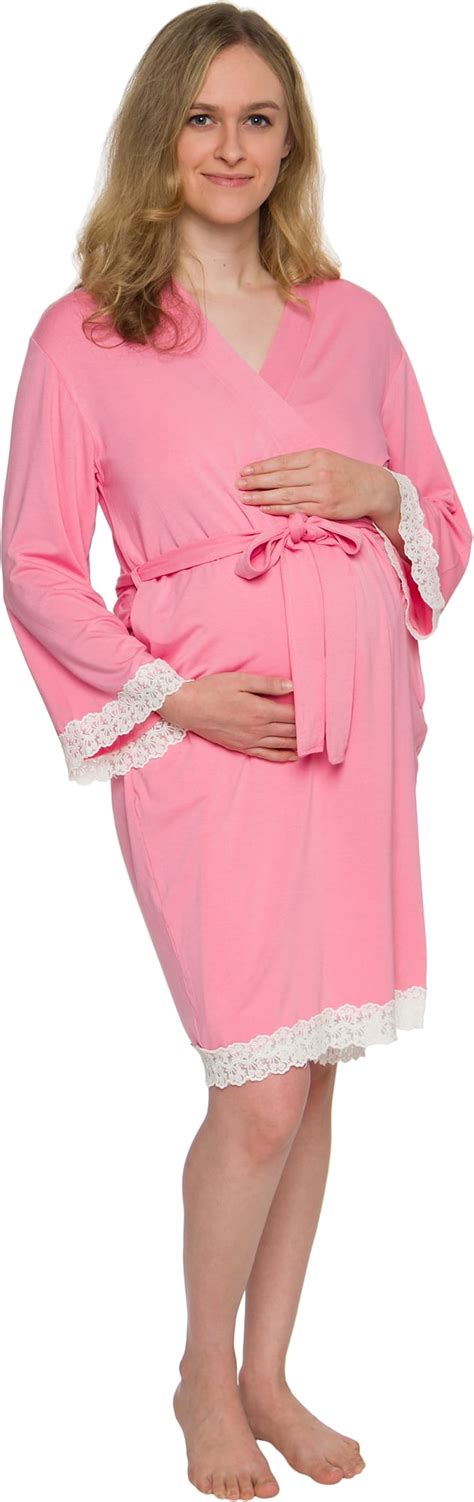 Maternity Kimono Robe W Lace Trim Lightweight Labor And Delivery