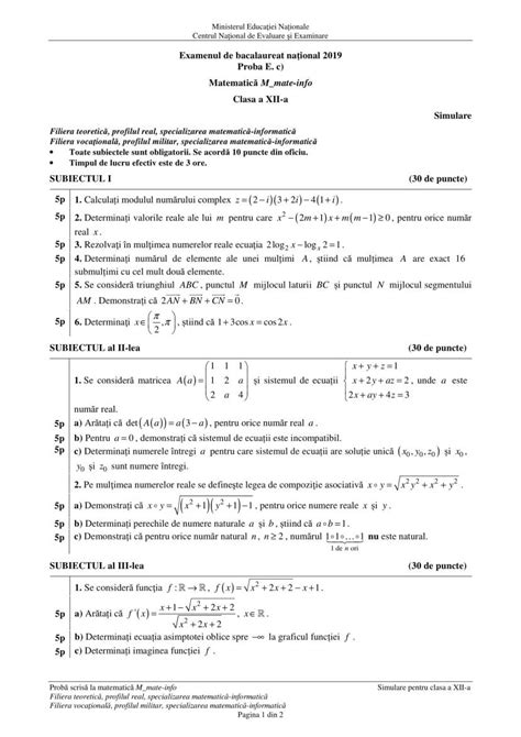 Lucrările, revizuite de pe calculator de către evaluator. Subiecte Simulare Bac 2019 Matematica Clasa 11