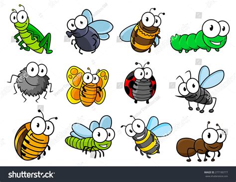 Colorful Collection Of Vector Cartoon Bugs And Insects With