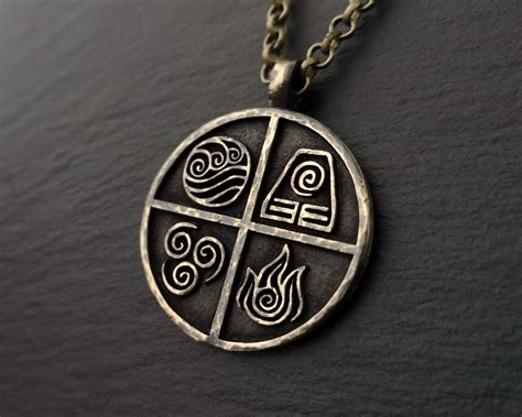 Avatar The Last Airbender Air Fire Earth Water Elements Necklace Pendant Amulet Jewelry