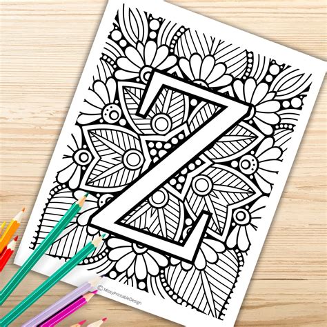 Mandala Alphabet Letters Coloring Pages Printable Adult Etsy