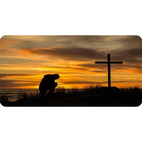 Man Kneeling At Cross Photo License Plate
