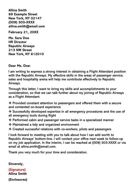 Flight Attendant Cover Letter Template