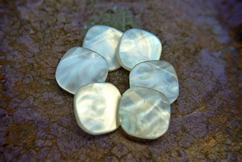 60 Buttons Vintage Plastic Buttons Pearlized White Square Shank