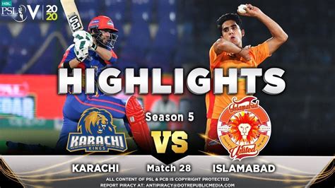 Islamabad united are the table toppers and form side and they hold a natural upper hand. Islamabad United vs Karachi Kings | Full Match Highlights ...