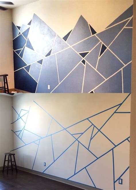 Abstract Wall Design I Used One Roll Of Painter S Tape And Two Shades Of Blue The Edges Are