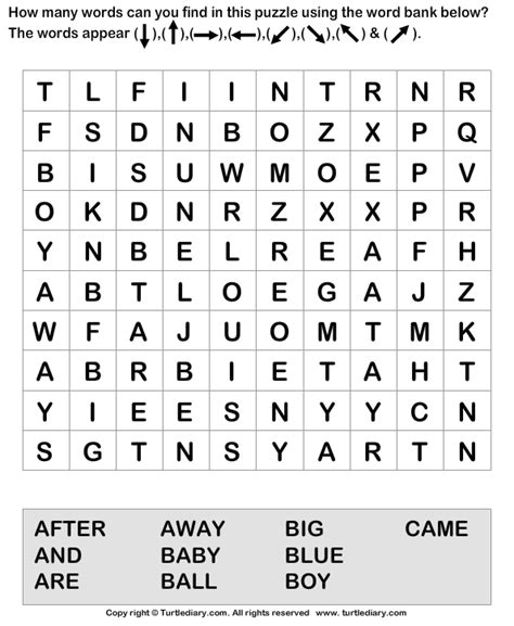Word Search Worksheet Turtle Diary