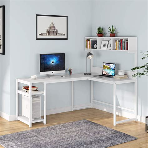 Tribesigns 68 Inch L Shaped Computer Desk With Hutch Shelf