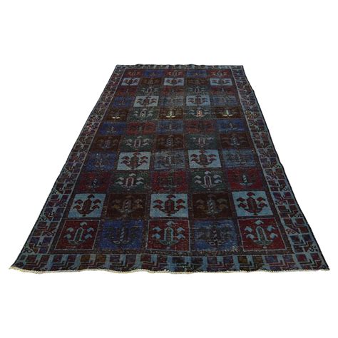 Hand Knotted Vintage Overdyed Persian Bakhtiari Worn Down Wide Runner