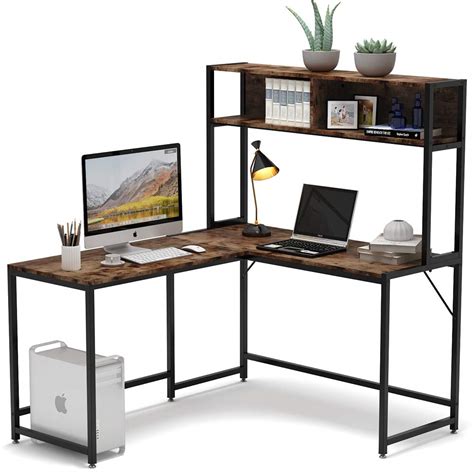 Buy Tribesigns L Shaped Desk With Hutch 55 Inch Corner Computer Desk