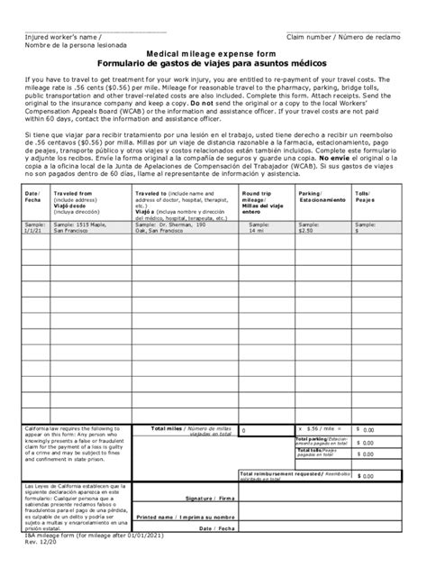 Workers Comp Mileage Reimbursement 2023 Form Printable Forms Free Online