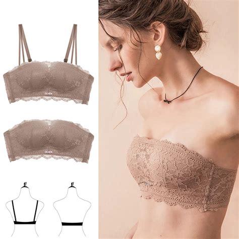 Lace Top Strapless Push Up Sexy Bra For Women Small Breast Seamless