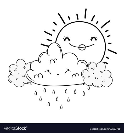 Sun And Clouds Cartoons In Black And White Vector Image